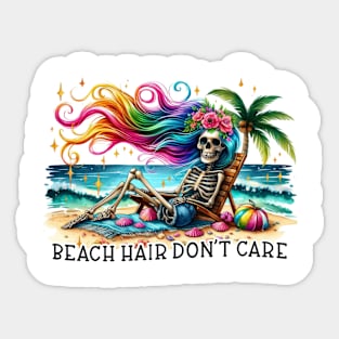 Beach Hair Don't Care Skeleton Tropical Scene Ocean Sticker